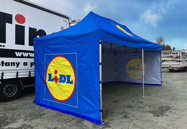 stan s vlastním potiskem LIDL od výrobce TENTino pro web